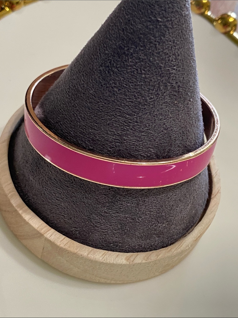 Oscar de la Renta Hot Pink Enamel Bangle with Gold Trim